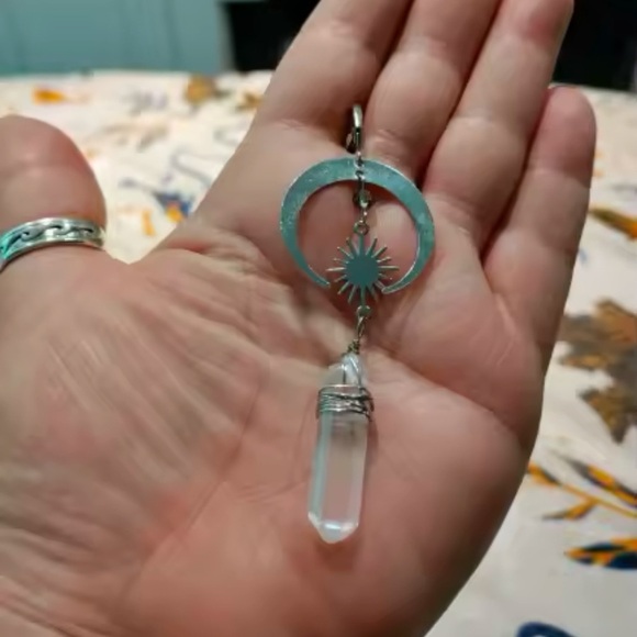 Celestial Gothic Moon And Star Quartz Crystal Earrings - Picture 3 of 9